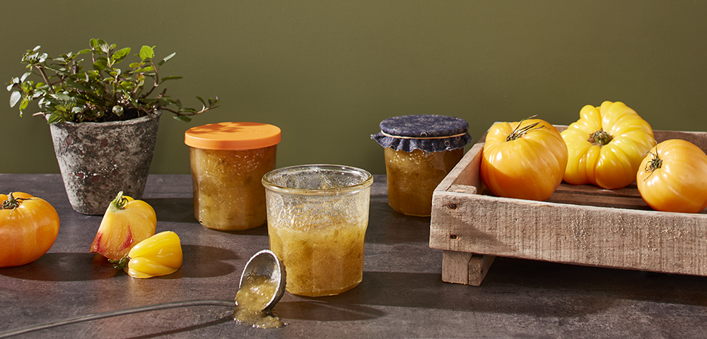 Confiture tomates jaunes et menthe poivrée
