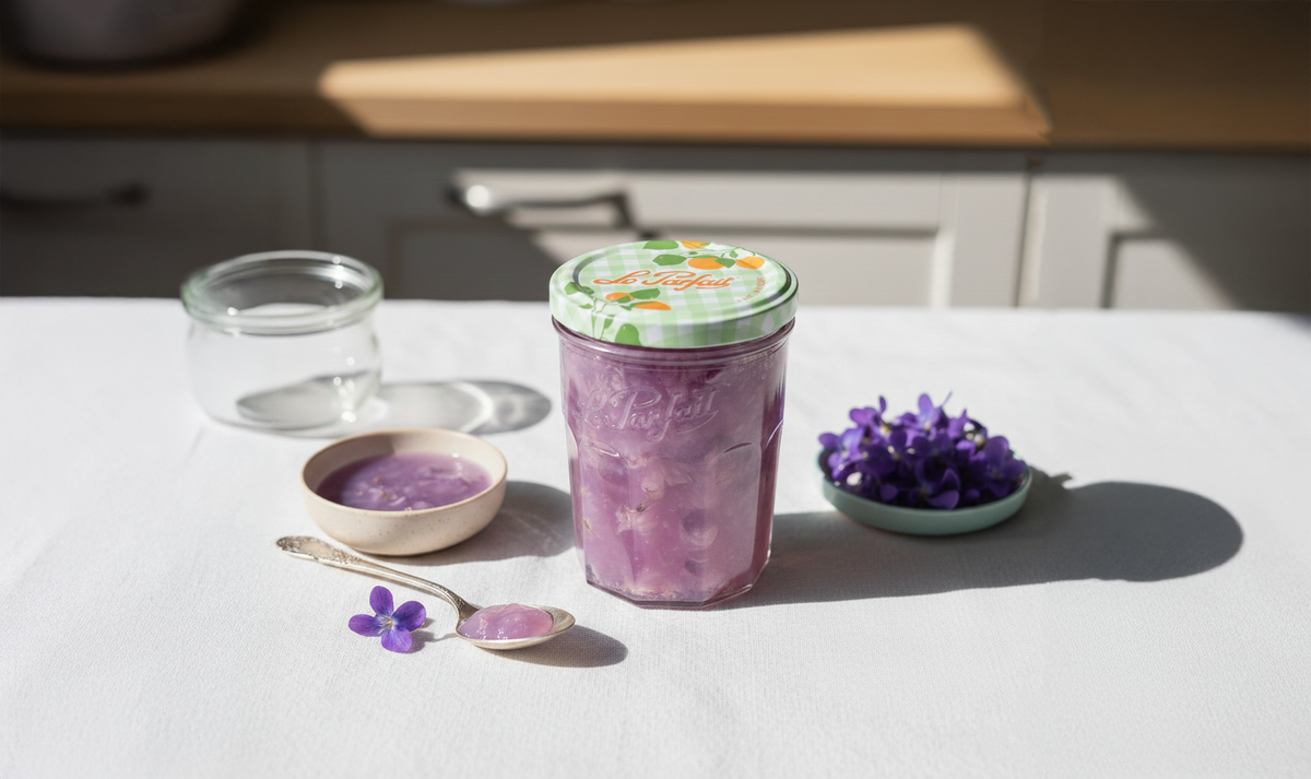Confiture de violette dans un bocal Le Parfait