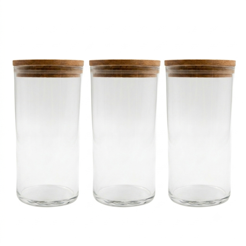 Luchtdichte glazen en houten pot - 350 ml