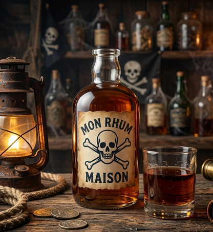 Eine Flasche Lumière-Rum in Piratenatmosphäre
