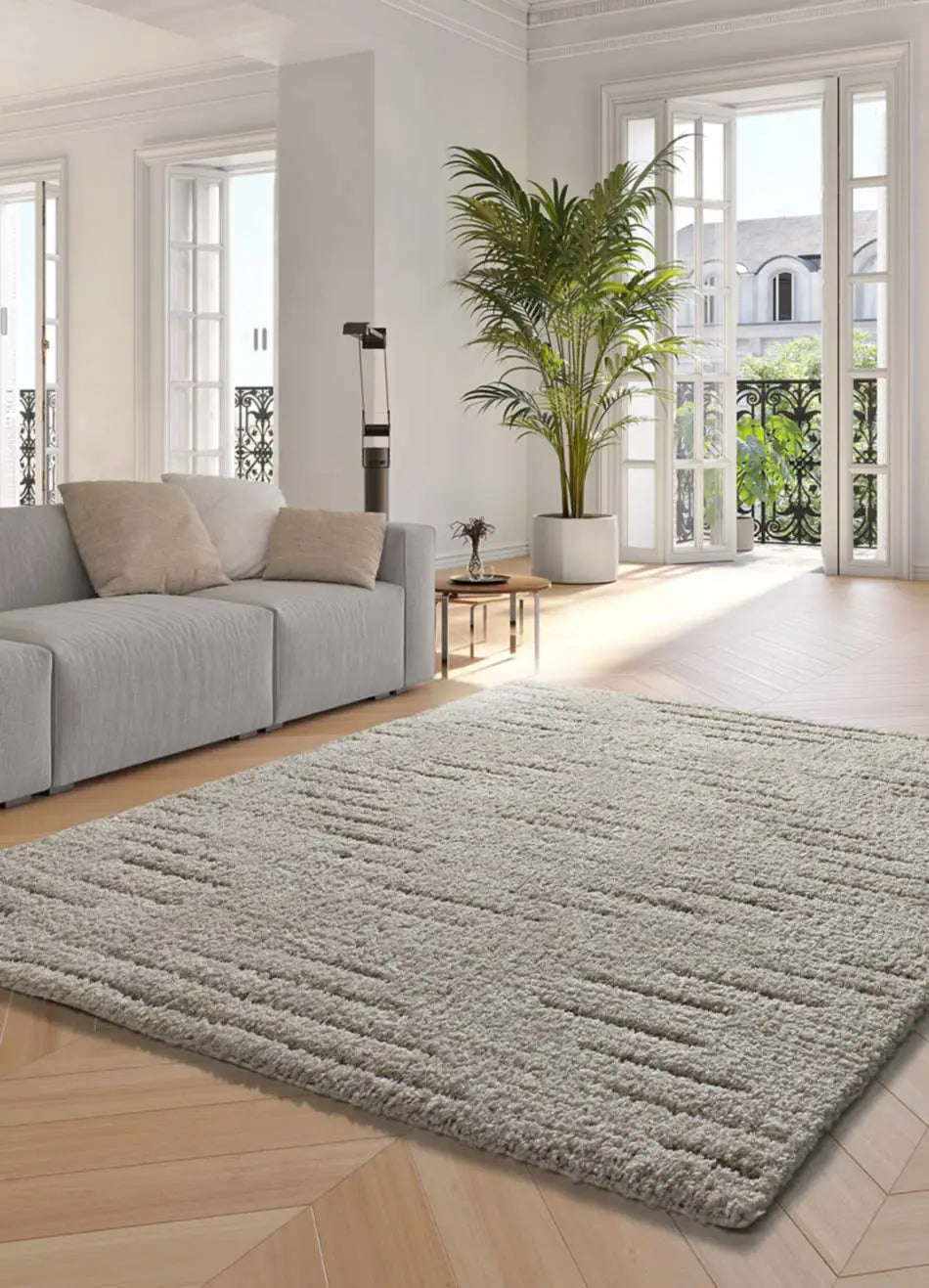 Atticgo Alfombra shaggy estilo escandinavo Atesa 80366 Crema ambiente